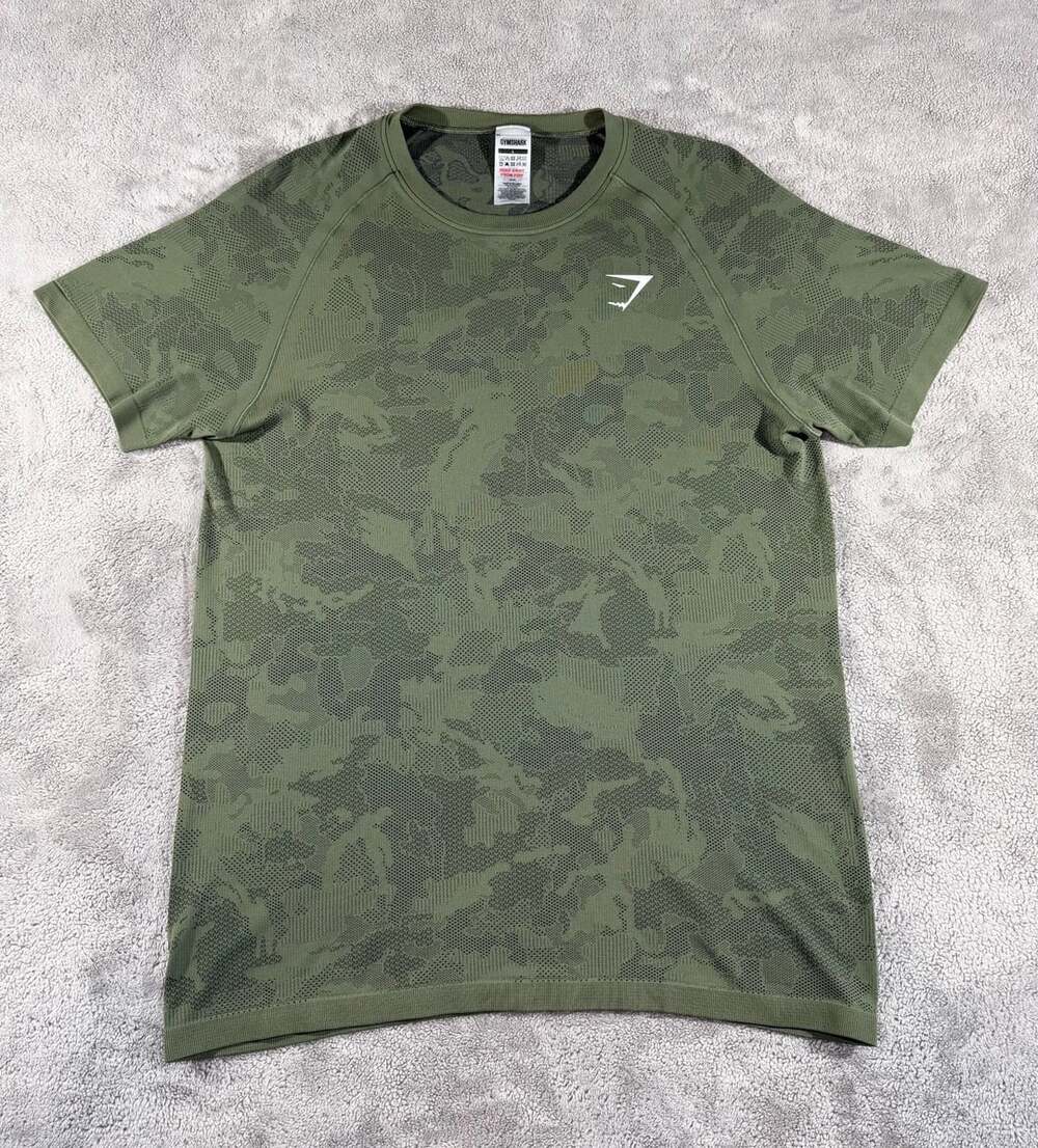 Gymshark Men’s Geo Seamless T-Shirt Size L Core Olive Camo Short Sleeve